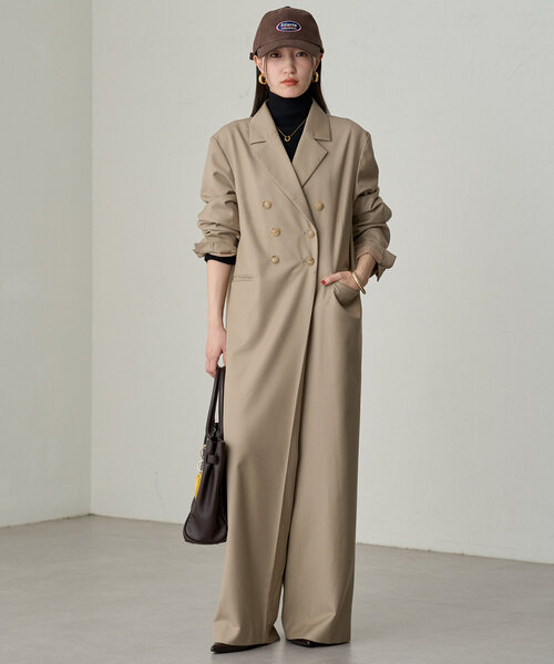 LOUNGEDRESS（ラウンジドレス）の「ダブルジャケットオールインワン（サロペット/オーバーオール・レディース・ネイビー/ベージュ・FREE）」の3枚目の写真