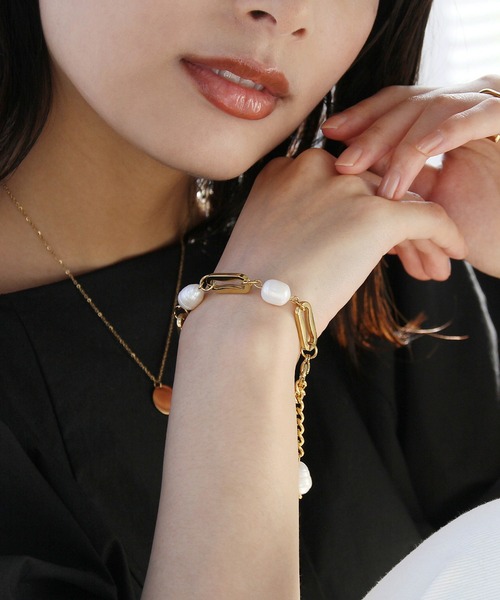 abaskdesign(アバスクデザイン)の「金属アレルギー対応 淡水パールチェーンブレスレット(ブレスレット・レディース・ゴールド・FREE)」の5枚目の写真