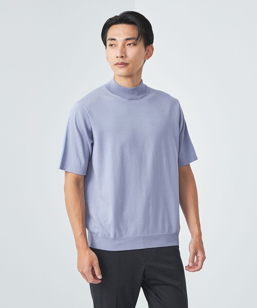 green label relaxing(グリーンレーベルリラクシング)の「クリア コットン テンジク モックネックT 半袖 ニット(ニット/セーター・メンズ・ライトグレー/ライトブルー/ダークグレー・XL/L/M/S)」の1枚目の写真
