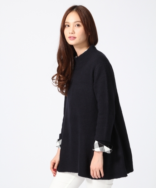 GLOBAL WORK（グローバルワーク）の「7ゲージブークレAラインタートル/567907（ニット/セーター・レディース・ネイビー/ホワイト/ワインレッド/ライトグレー・MEDIUM/SMALL/LARGE）」の3枚目の写真