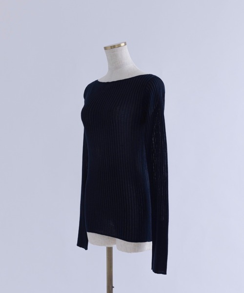 EN NEUME(エンノイム)の「Boat Neck Ribbed Sheer Knit(ニット/セーター・レディース・ベージュ/ネイビー/ミント・FREE)」の5枚目の写真