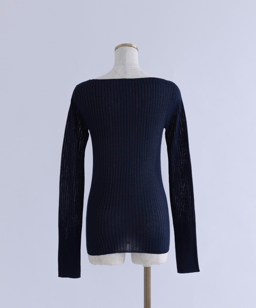 EN NEUME(エンノイム)の「Boat Neck Ribbed Sheer Knit(ニット/セーター・レディース・ベージュ/ネイビー/ミント・FREE)」の7枚目の写真