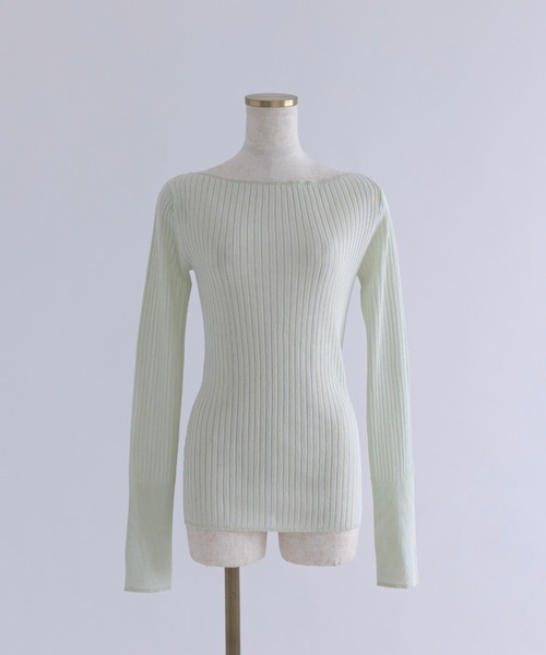 EN NEUME(エンノイム)の「Boat Neck Ribbed Sheer Knit(ニット/セーター・レディース・ベージュ/ネイビー/ミント・FREE)」の8枚目の写真