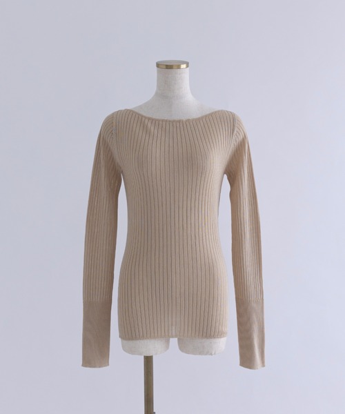 EN NEUME(エンノイム)の「Boat Neck Ribbed Sheer Knit(ニット/セーター・レディース・ベージュ/ネイビー/ミント・FREE)」の9枚目の写真