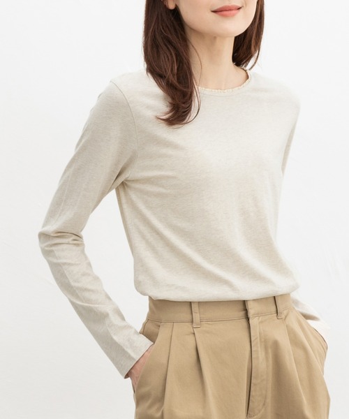 Honeys(ハニーズ)の「オーガニックレースT(Tシャツ/カットソー・レディース・レッド系その他/グリーン/オートミール/ホワイト×ネイビー/ミント・L/LL/M)」の3枚目の写真