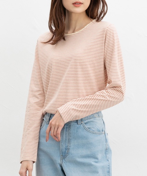 Honeys(ハニーズ)の「オーガニックレースT(Tシャツ/カットソー・レディース・レッド系その他/グリーン/オートミール/ホワイト×ネイビー/ミント・L/LL/M)」の5枚目の写真
