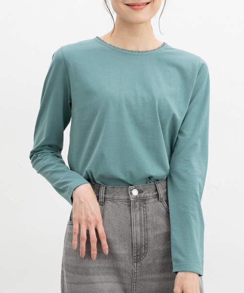 Honeys(ハニーズ)の「オーガニックレースT(Tシャツ/カットソー・レディース・レッド系その他/グリーン/オートミール/ホワイト×ネイビー/ミント・L/LL/M)」の1枚目の写真