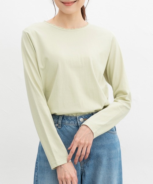 Honeys(ハニーズ)の「オーガニックレースT(Tシャツ/カットソー・レディース・レッド系その他/グリーン/オートミール/ホワイト×ネイビー/ミント・L/LL/M)」の4枚目の写真