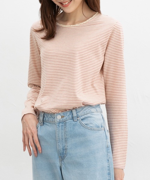 Honeys(ハニーズ)の「オーガニックレースT(Tシャツ/カットソー・レディース・レッド系その他/グリーン/オートミール/ホワイト×ネイビー/ミント・L/LL/M)」の10枚目の写真