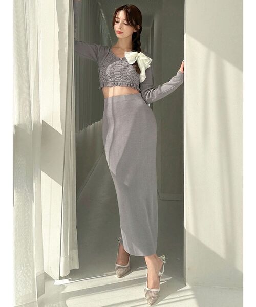 RESEXXY（リゼクシー）の「タイトロングスカート【セットアップ着用可能】（スカート・レディース・ネイビー/イエロー/ライトグレー・FREE）」の6枚目の写真