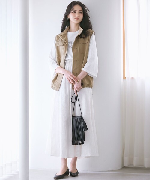 【SLOW/一部店舗限定】MVSコットン フレア袖 ロゴTシャツ 23区｜【SLOW/一部店舗限定】MVSコットン フレア袖 ロゴTシャツ