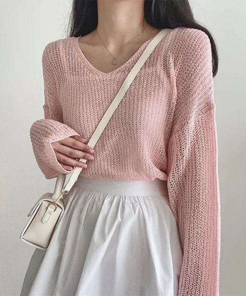 SallyLunn（サリーラン）の「ボートネックサマーニットプルオーバー（Tシャツ/カットソー・レディース・ベージュ/ホワイト/ピンク/ブルー/ブラック・FREE）」の5枚目の写真