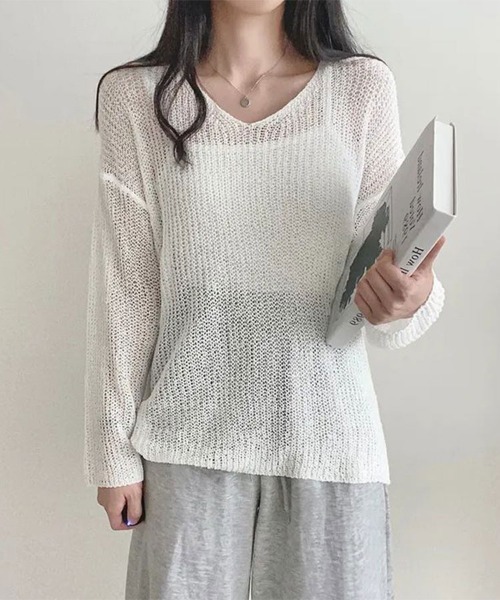 SallyLunn（サリーラン）の「ボートネックサマーニットプルオーバー（Tシャツ/カットソー・レディース・ベージュ/ホワイト/ピンク/ブルー/ブラック・FREE）」の15枚目の写真