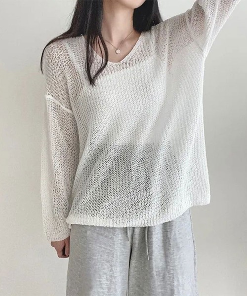 SallyLunn（サリーラン）の「ボートネックサマーニットプルオーバー（Tシャツ/カットソー・レディース・ベージュ/ホワイト/ピンク/ブルー/ブラック・FREE）」の14枚目の写真