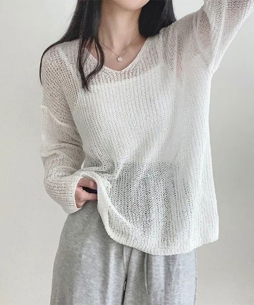 SallyLunn（サリーラン）の「ボートネックサマーニットプルオーバー（Tシャツ/カットソー・レディース・ベージュ/ホワイト/ピンク/ブルー/ブラック・FREE）」の18枚目の写真