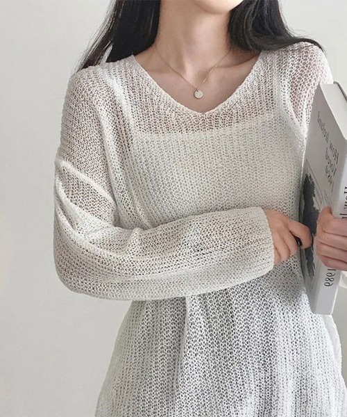 SallyLunn（サリーラン）の「ボートネックサマーニットプルオーバー（Tシャツ/カットソー・レディース・ベージュ/ホワイト/ピンク/ブルー/ブラック・FREE）」の16枚目の写真