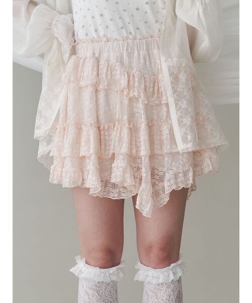 merry jenny（メリージェニー）の「イレギュラーヘムレースミニスカート（スカート・レディース・ブラック/オフホワイト/ピンク・FREE）」の3枚目の写真