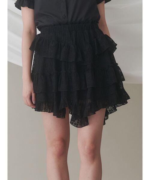 merry jenny（メリージェニー）の「イレギュラーヘムレースミニスカート（スカート・レディース・ブラック/オフホワイト/ピンク・FREE）」の2枚目の写真