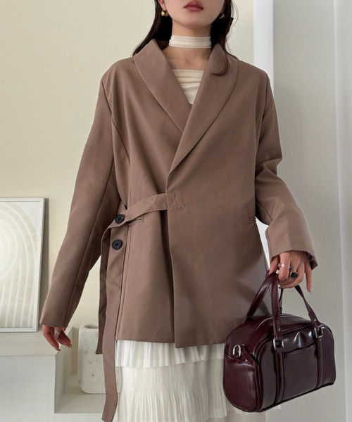 efill（エフィル）の「ウエスト ベルト付き テーラード ジャケット（テーラードジャケット・レディース・ブラウン/ホワイト/ブラック・FREE）」の9枚目の写真