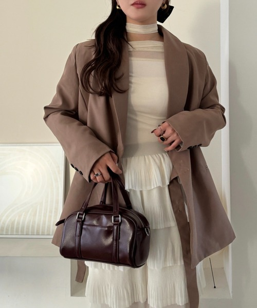 efill（エフィル）の「ウエスト ベルト付き テーラード ジャケット（テーラードジャケット・レディース・ブラウン/ホワイト/ブラック・FREE）」の4枚目の写真