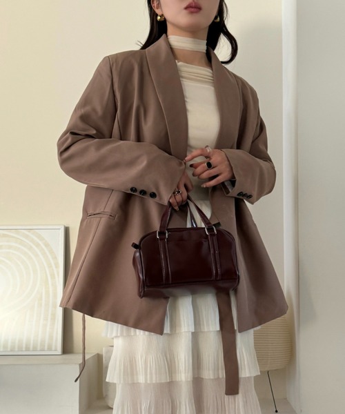 efill（エフィル）の「ウエスト ベルト付き テーラード ジャケット（テーラードジャケット・レディース・ブラウン/ホワイト/ブラック・FREE）」の7枚目の写真