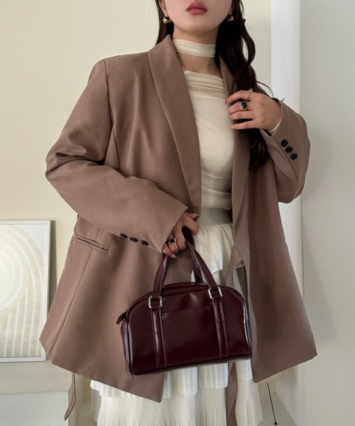 efill（エフィル）の「ウエスト ベルト付き テーラード ジャケット（テーラードジャケット・レディース・ブラウン/ホワイト/ブラック・FREE）」の6枚目の写真