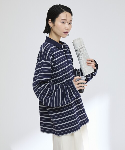 Firsthand(ファーストハンド)の「MA Firsthand/マ ファーストハンド POLO BORDER PO / ポロボーダープルオーバーシャツ(ポロシャツ・レディース・ホワイト/サックスブルー/ネイビー・FREE)」の18枚目の写真