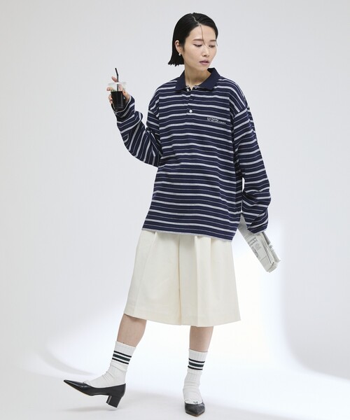 Firsthand(ファーストハンド)の「MA Firsthand/マ ファーストハンド POLO BORDER PO / ポロボーダープルオーバーシャツ(ポロシャツ・レディース・ホワイト/サックスブルー/ネイビー・FREE)」の20枚目の写真
