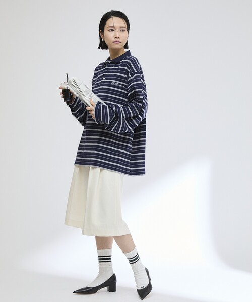 Firsthand(ファーストハンド)の「MA Firsthand/マ ファーストハンド POLO BORDER PO / ポロボーダープルオーバーシャツ(ポロシャツ・レディース・ホワイト/サックスブルー/ネイビー・FREE)」の11枚目の写真