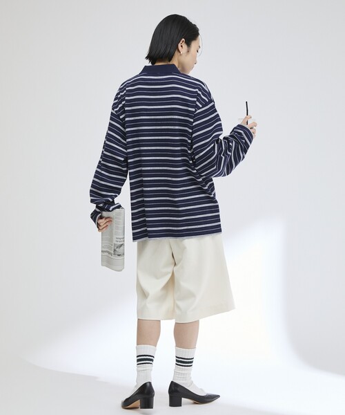 Firsthand(ファーストハンド)の「MA Firsthand/マ ファーストハンド POLO BORDER PO / ポロボーダープルオーバーシャツ(ポロシャツ・レディース・ホワイト/サックスブルー/ネイビー・FREE)」の12枚目の写真