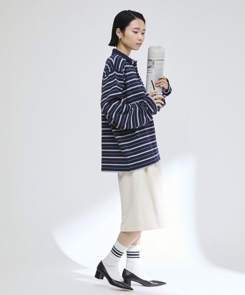 Firsthand(ファーストハンド)の「MA Firsthand/マ ファーストハンド POLO BORDER PO / ポロボーダープルオーバーシャツ(ポロシャツ・レディース・ホワイト/サックスブルー/ネイビー・FREE)」の13枚目の写真