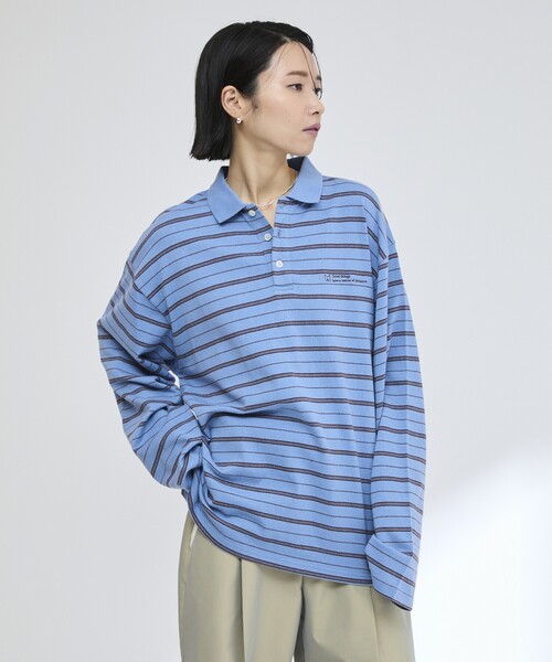 Firsthand(ファーストハンド)の「MA Firsthand/マ ファーストハンド POLO BORDER PO / ポロボーダープルオーバーシャツ(ポロシャツ・レディース・ホワイト/サックスブルー/ネイビー・FREE)」の3枚目の写真