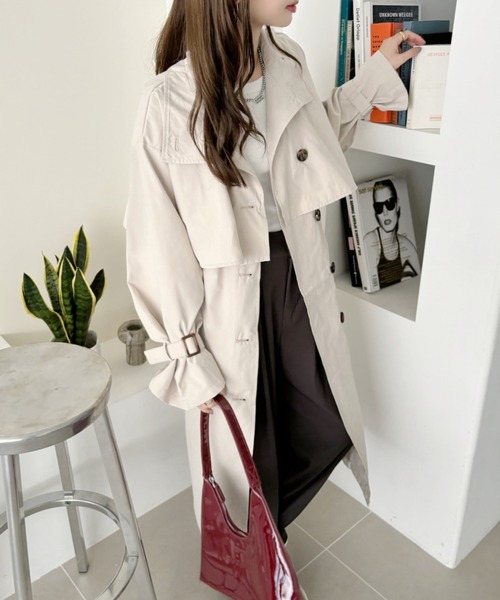 Ada.（エイダ）の「ウエストベルト付き スタンドカラー トレンチコート（トレンチコート・レディース・グレイッシュベージュ/サンドベージュ/ベージュ・M/L）」の15枚目の写真