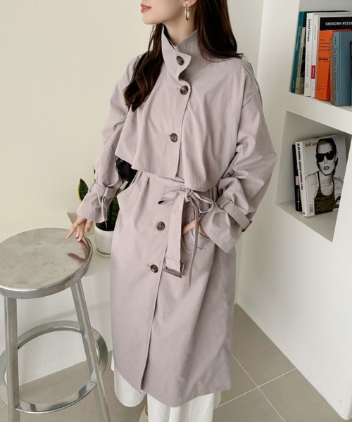 Ada.（エイダ）の「ウエストベルト付き スタンドカラー トレンチコート（トレンチコート・レディース・グレイッシュベージュ/サンドベージュ/ベージュ・M/L）」の9枚目の写真