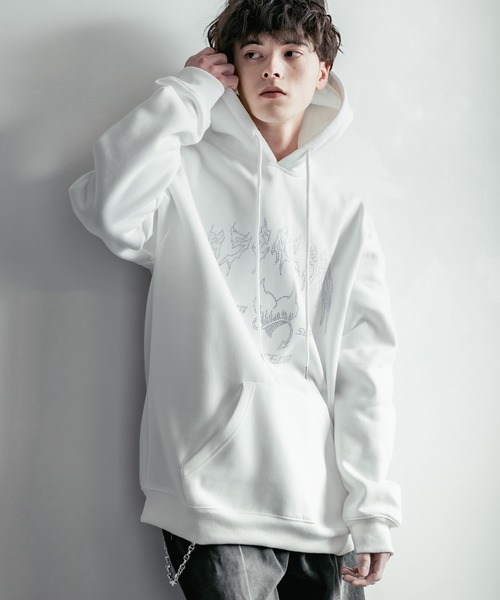 セール】オーバーサイズ ラインストーンロゴプリント 裏起毛スウェット