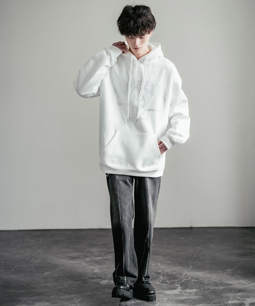 セール】オーバーサイズ ラインストーンロゴプリント 裏起毛スウェット