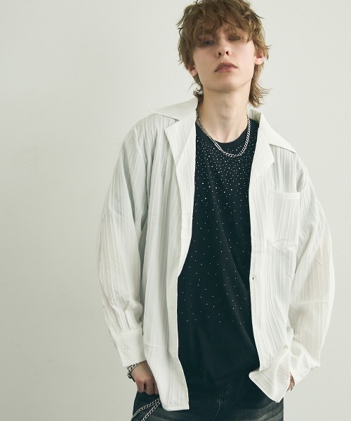 パリーラッキーストライプ セール】Same color striped pattern long sleeve shirt / サム