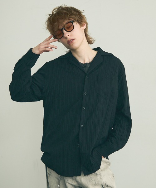 Shoowtime(ショウタイム)の「Same color striped pattern long sleeve shirt / サムカラーストライプパターンロングスリーブシャツ(シャツ/ブラウス・メンズ・ブルー/ブラウン/ホワイト/ブラック・MEDIUM/X-LARGE/LARGE)」の20枚目の写真