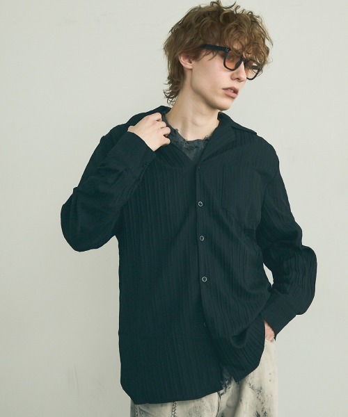 Shoowtime(ショウタイム)の「Same color striped pattern long sleeve shirt / サムカラーストライプパターンロングスリーブシャツ(シャツ/ブラウス・メンズ・ブルー/ブラウン/ホワイト/ブラック・MEDIUM/X-LARGE/LARGE)」の21枚目の写真