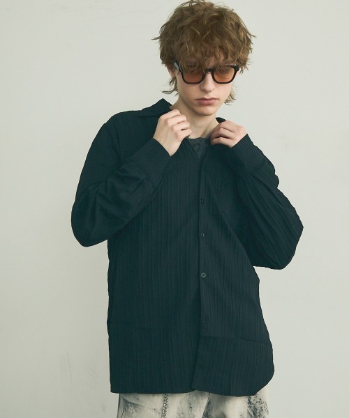 Shoowtime(ショウタイム)の「Same color striped pattern long sleeve shirt / サムカラーストライプパターンロングスリーブシャツ(シャツ/ブラウス・メンズ・ブルー/ブラウン/ホワイト/ブラック・MEDIUM/X-LARGE/LARGE)」の22枚目の写真
