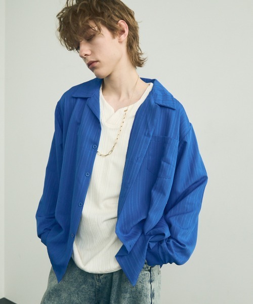 セール】Same color striped pattern long sleeve shirt / サム