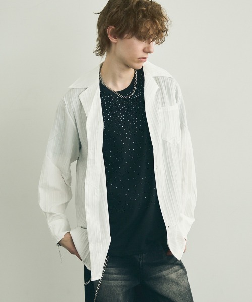 Shoowtime(ショウタイム)の「Same color striped pattern long sleeve shirt / サムカラーストライプパターンロングスリーブシャツ(シャツ/ブラウス・メンズ・ブルー/ブラウン/ホワイト/ブラック・MEDIUM/X-LARGE/LARGE)」の5枚目の写真