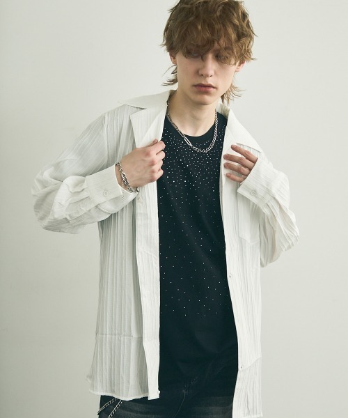 Shoowtime(ショウタイム)の「Same color striped pattern long sleeve shirt / サムカラーストライプパターンロングスリーブシャツ(シャツ/ブラウス・メンズ・ブルー/ブラウン/ホワイト/ブラック・MEDIUM/X-LARGE/LARGE)」の7枚目の写真