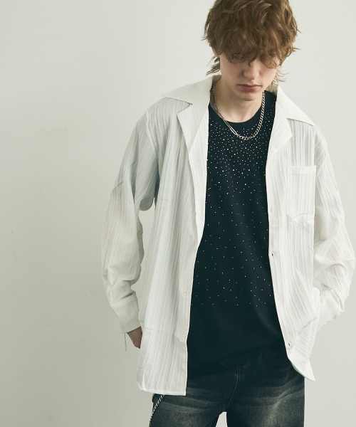 Shoowtime(ショウタイム)の「Same color striped pattern long sleeve shirt / サムカラーストライプパターンロングスリーブシャツ(シャツ/ブラウス・メンズ・ブルー/ブラウン/ホワイト/ブラック・MEDIUM/X-LARGE/LARGE)」の8枚目の写真