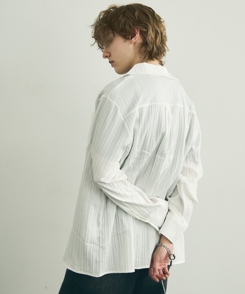 Shoowtime(ショウタイム)の「Same color striped pattern long sleeve shirt / サムカラーストライプパターンロングスリーブシャツ(シャツ/ブラウス・メンズ・ブルー/ブラウン/ホワイト/ブラック・MEDIUM/X-LARGE/LARGE)」の10枚目の写真