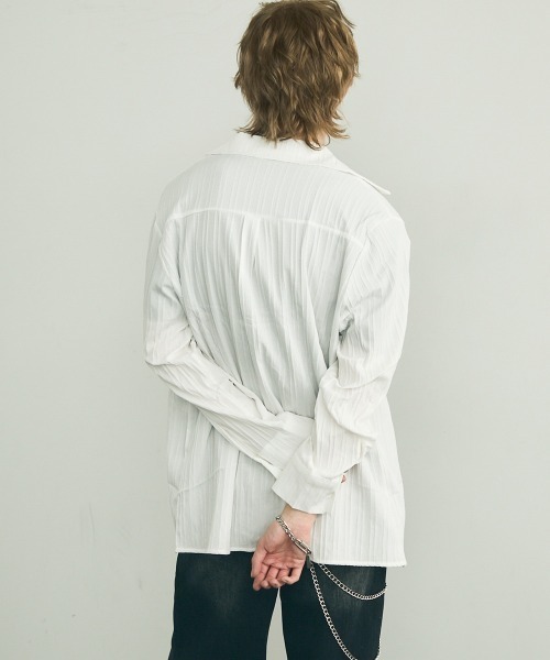 Shoowtime(ショウタイム)の「Same color striped pattern long sleeve shirt / サムカラーストライプパターンロングスリーブシャツ(シャツ/ブラウス・メンズ・ブルー/ブラウン/ホワイト/ブラック・MEDIUM/X-LARGE/LARGE)」の11枚目の写真