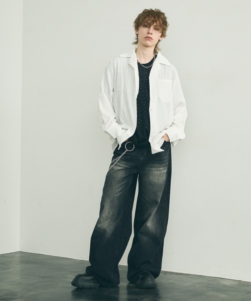 Shoowtime(ショウタイム)の「Same color striped pattern long sleeve shirt / サムカラーストライプパターンロングスリーブシャツ(シャツ/ブラウス・メンズ・ブルー/ブラウン/ホワイト/ブラック・MEDIUM/X-LARGE/LARGE)」の12枚目の写真