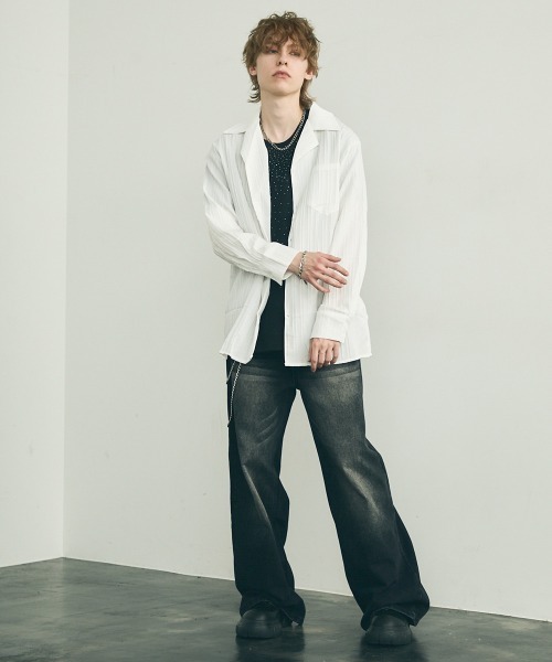 Shoowtime(ショウタイム)の「Same color striped pattern long sleeve shirt / サムカラーストライプパターンロングスリーブシャツ(シャツ/ブラウス・メンズ・ブルー/ブラウン/ホワイト/ブラック・MEDIUM/X-LARGE/LARGE)」の13枚目の写真