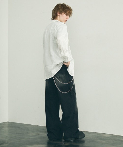 Shoowtime(ショウタイム)の「Same color striped pattern long sleeve shirt / サムカラーストライプパターンロングスリーブシャツ(シャツ/ブラウス・メンズ・ブルー/ブラウン/ホワイト/ブラック・MEDIUM/X-LARGE/LARGE)」の17枚目の写真