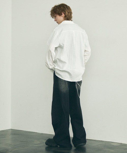 Shoowtime(ショウタイム)の「Same color striped pattern long sleeve shirt / サムカラーストライプパターンロングスリーブシャツ(シャツ/ブラウス・メンズ・ブルー/ブラウン/ホワイト/ブラック・MEDIUM/X-LARGE/LARGE)」の18枚目の写真